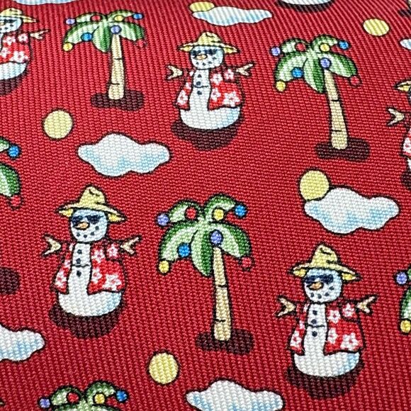 Vintage Vineyard Vines Silk Tie Red Snowman Palm Tree USA Made Christmas Holiday - Picture 3 of 9